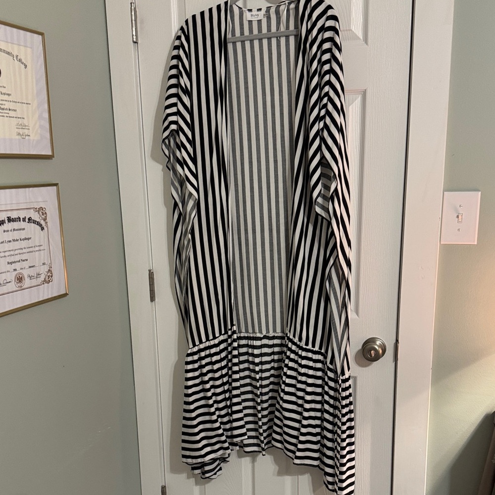 Striped Open-Front Duster Cardigan - Black & White